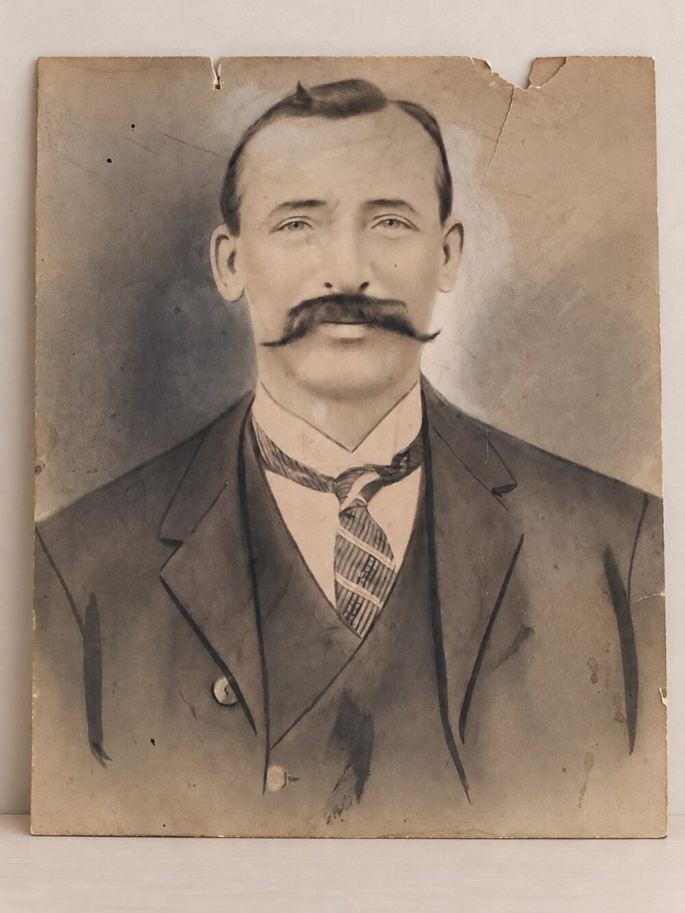 Vintage Portrait Drawing Young Man Suit Tie Pencil Charcoal Artwork 14.5"